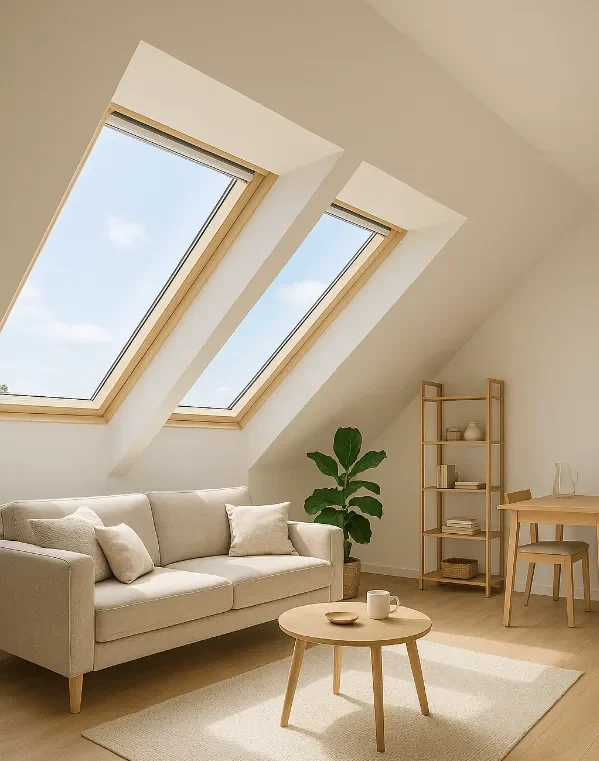 Wohnzimmer mit Dachfenstern